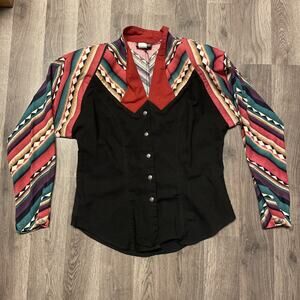 Vintage 90s Roughrider Circle T Western Shirt Medium Aztec Rodeo Shoulder Pads